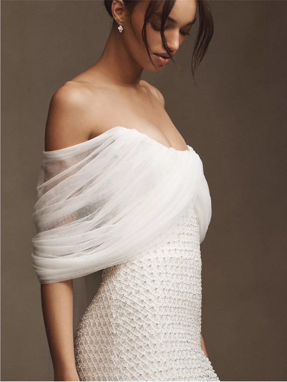 Anthropologie Costarellos Hemera Crystal-Beaded Sheath Wedding Gown Beaded Tulle - Picture 2 of 15
